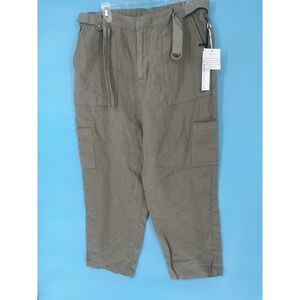 Women Linen Sage Green Cargo Pants XL Elastic Waist New NWT Nicole Miller